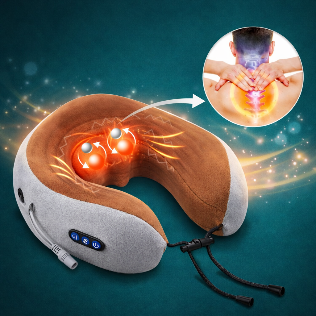 NeckFlow™ gegen Nackenschmerzen – Elektrisches Massage Nackenkissen mit Wärme