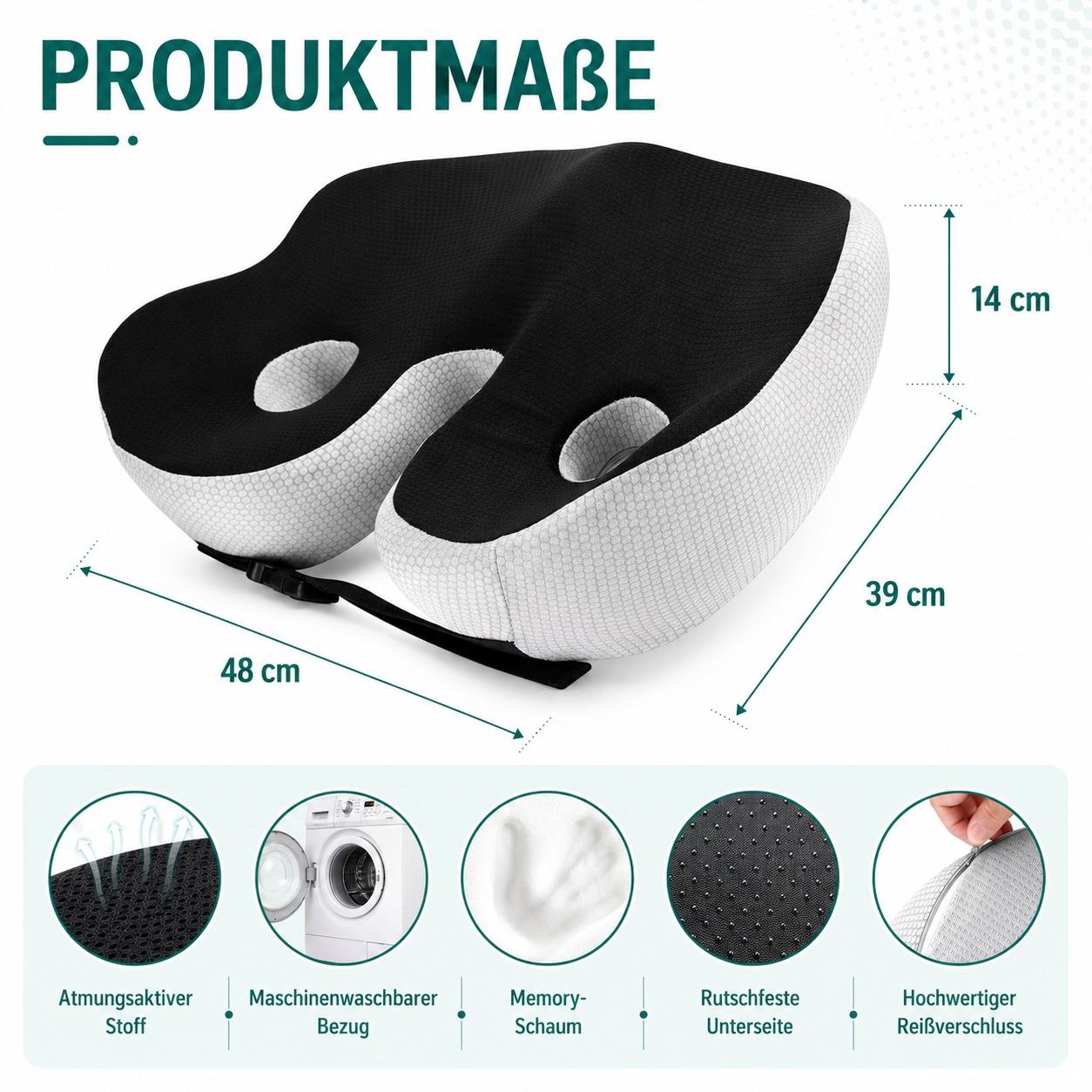 LendenWohl™ Ergonomisches Rückenkissen – Lendenstützkissen mit Memory-Schaum für Büro, Auto & Zuhause
