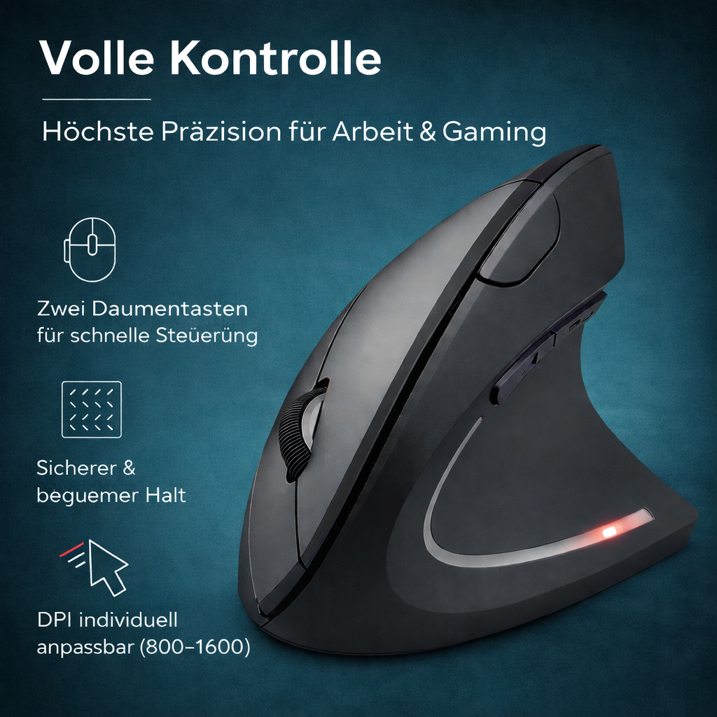 ErgoGlide™ Ergonomische Vertikal-Maus – natürliche Handhaltung gegen RSI & Handgelenkbelastung