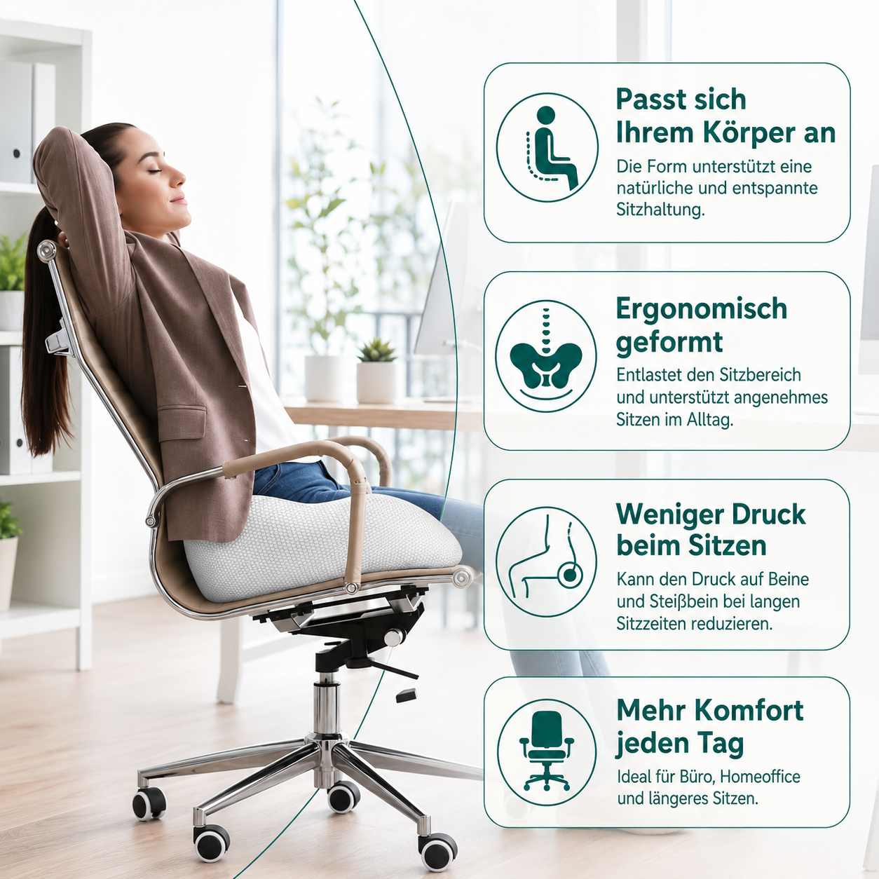 LendenWohl™ Ergonomisches Rückenkissen – Lendenstützkissen mit Memory-Schaum für Büro, Auto & Zuhause