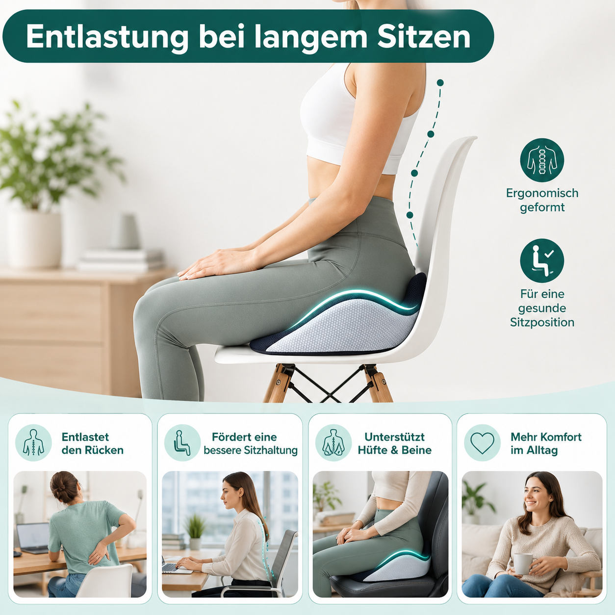LendenWohl™ Ergonomisches Rückenkissen – Lendenstützkissen mit Memory-Schaum für Büro, Auto & Zuhause
