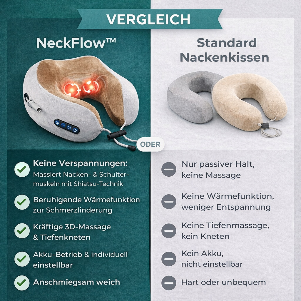 NeckFlow™ gegen Nackenschmerzen – Elektrisches Massage Nackenkissen mit Wärme