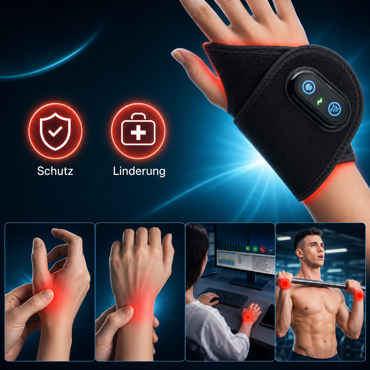 NervoFlow™ Handgelenkband mit Lichttherapie – Für Karpaltunnel & beanspruchte Hände