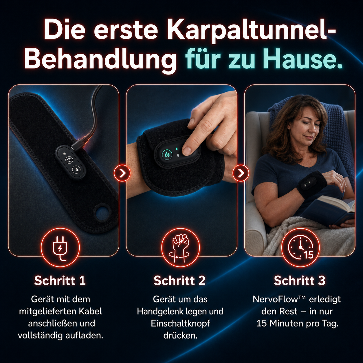 NervoFlow™ Handgelenkband mit Lichttherapie – Für Karpaltunnel & beanspruchte Hände